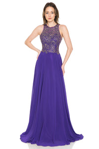 La Merchandise Sleeveless Embroidered Evening MOB Dress - LN8169 - PURPLE - LA Merchandise