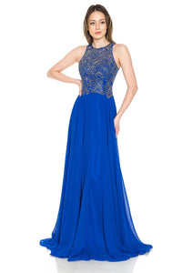 La Merchandise Sleeveless Embroidered Evening MOB Dress - LN8169 - ROYAL - LA Merchandise