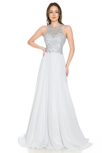 La Merchandise Sleeveless Embroidered Evening MOB Dress - LN8169 - SILVER - LA Merchandise