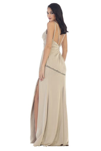 Shoulder straps pleated chiffon dress with high front slit- LA1469 - - LA Merchandise