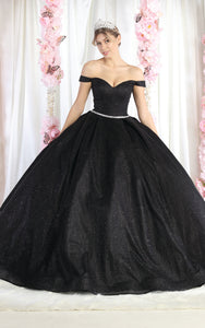 La Merchandise LA176 Glitter Off the Shoulder Quinceanera Ball Gown - BLACK - LA Merchandise