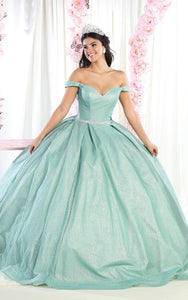 La Merchandise LA176 Glitter Off the Shoulder Quinceanera Ball Gown - SAGE - LA Merchandise