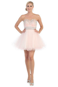 La Merchandise LA1138 Short Strapless Detailed Homecoming Party Dress - - LA Merchandise