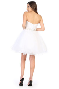 La Merchandise LA1283 Strapless Short Mesh Homecoming Party Dress - - LA Merchandise