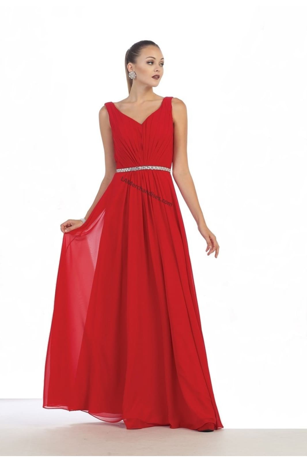 La Merchandise LA1400 Sleeveless Chiffon Simple Bridesmaids Dresses - RED - LA Merchandise