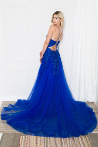 La Merchandise LAABZ014 Long Mesh Pageant Embroidered Formal Gown - - LA Merchandise