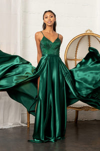 La Merchandise LAS3040 Satin Open Back V-Neck Long Formal Prom Dress - - LA Merchandise
