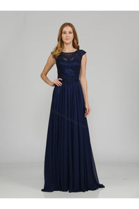 La Merchandise LAY8254 Cap sleeve long chiffon Mother of Bride dress - - LA Merchandise
