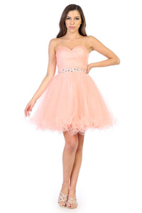 La Merchandise LA1283 Strapless Short Mesh Homecoming Party Dress - Blush - LA Merchandise