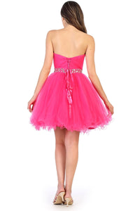 La Merchandise LA1283 Strapless Short Mesh Homecoming Party Dress - - LA Merchandise