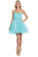 Load image into Gallery viewer, La Merchandise LA1283 Strapless Short Mesh Homecoming Party Dress - Aqua - LA Merchandise