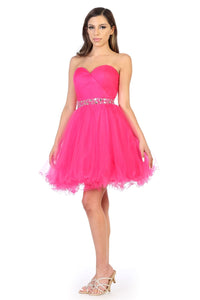 La Merchandise LA1283 Strapless Short Mesh Homecoming Party Dress - Fuchsia 12 - LA Merchandise
