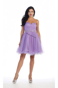 La Merchandise LA1283 Strapless Short Mesh Homecoming Party Dress - Lilac - LA Merchandise
