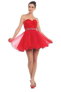 La Merchandise LA1283 Strapless Short Mesh Homecoming Party Dress - Red - LA Merchandise