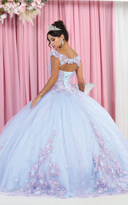 La Merchandise LA160 Floral Applique Off Shoulder Glitter Ball Gown - - LA Merchandise
