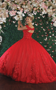 La Merchandise LA160 Floral Applique Off Shoulder Glitter Ball Gown - - LA Merchandise