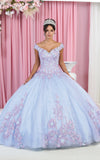 Load image into Gallery viewer, La Merchandise LA160 Floral Applique Off Shoulder Glitter Ball Gown - LILAC BABY BLUE - LA Merchandise