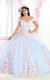 Load image into Gallery viewer, La Merchandise LA160 Floral Applique Off Shoulder Glitter Ball Gown - PINK BABY BLUE - LA Merchandise