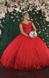 Load image into Gallery viewer, La Merchandise LA160 Floral Applique Off Shoulder Glitter Ball Gown - RED - LA Merchandise