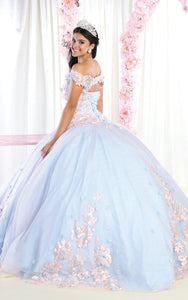 La Merchandise LA160 Floral Applique Off Shoulder Glitter Ball Gown - - LA Merchandise