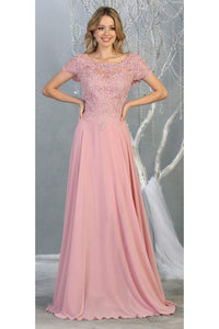 La Merchandise LA1763 Classic Short Sleeve Mother Of Bride Formal Gown - DUSTY ROSE - LA Merchandise