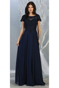 La Merchandise LA1763 Classic Short Sleeve Mother Of Bride Formal Gown - NAVY BLUE - LA Merchandise
