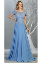 Load image into Gallery viewer, La Merchandise LA1763 Classic Short Sleeve Mother Of Bride Formal Gown - PERRY BLUE - LA Merchandise