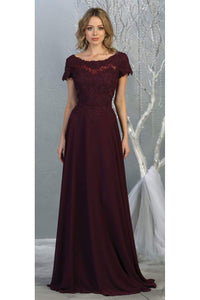 La Merchandise LA1763 Classic Short Sleeve Mother Of Bride Formal Gown - EGGPLANT - LA Merchandise