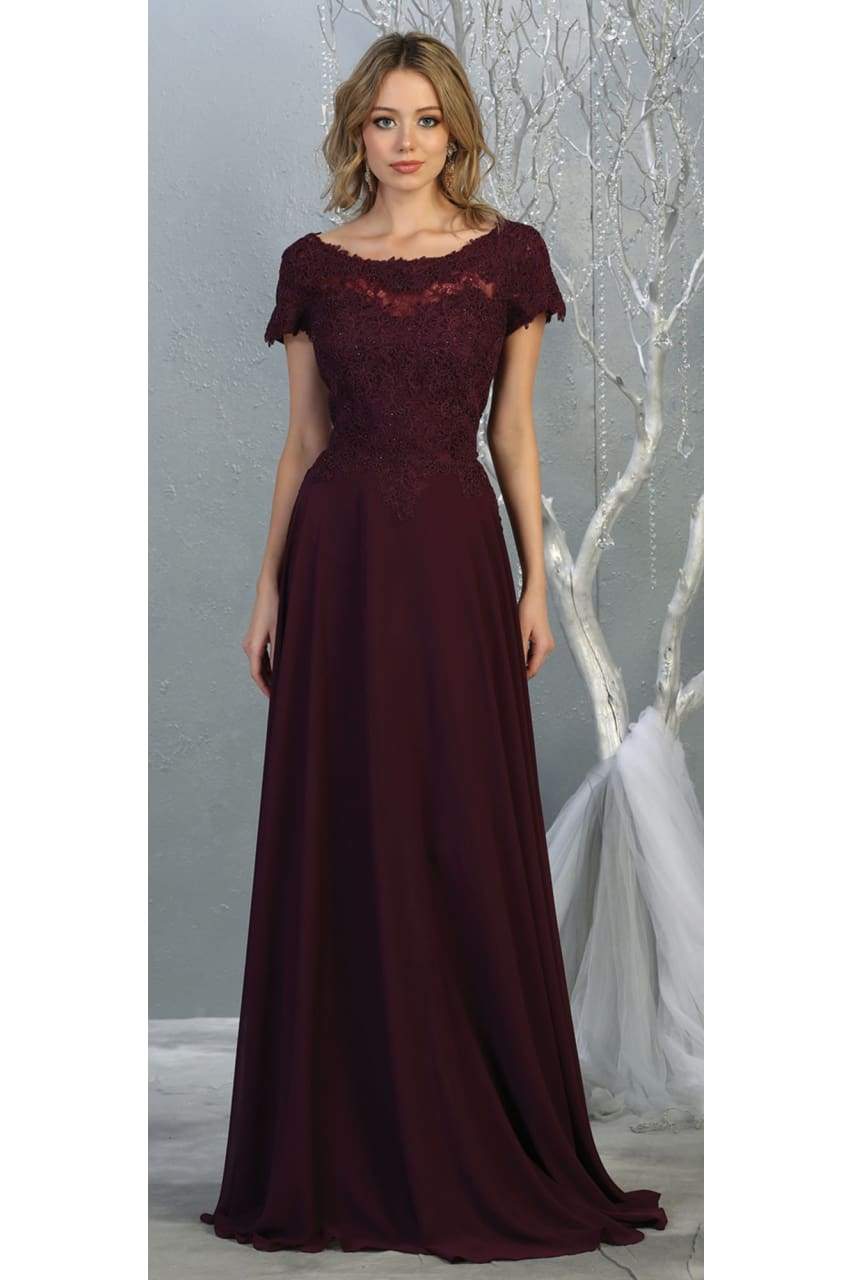 La Merchandise LA1763 Classic Short Sleeve Mother Of Bride Formal Gown - EGGPLANT - LA Merchandise