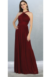 La Merchandise LA1769 Simple Chiffon Long Bridesmaids Evening Gowns - BURGUNDY - Dresses LA Merchandise