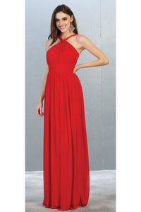 La Merchandise LA1769 Simple Chiffon Long Bridesmaids Evening Gowns - RED - Dresses LA Merchandise