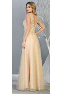La Merchandise LA1799 Plus Size V-Neck Embroidered A-line Formal Gown - - LA Merchandise