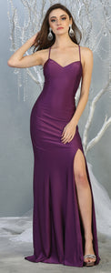 La Merchandise LA1820 Long Simple Sexy Open Back Stretchy Prom Dress - Eggplant - LA Merchandise