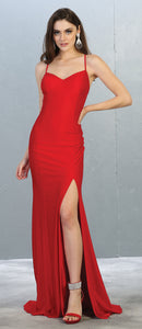 La Merchandise LA1820 Long Simple Sexy Open Back Stretchy Prom Dress - Red - LA Merchandise