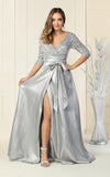 Load image into Gallery viewer, La Merchandise LA1852 Long Sleeve V-Neck Mother Of The Bride Dress - SILVER - LA Merchandise