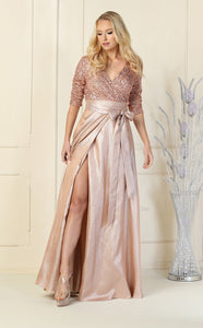 La Merchandise LA1852 Long Sleeve V-Neck Mother Of The Bride Dress - ROSEGOLD - LA Merchandise