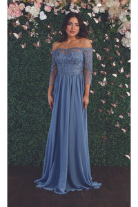 La Merchandise LA1853 Formal Off Shoulder Long Mother of Bride Dress - DUSTY BLUE - LA Merchandise