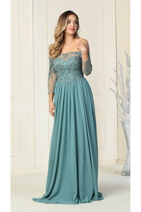 La Merchandise LA1853 Formal Off Shoulder Long Mother of Bride Dress - SAGE - LA Merchandise