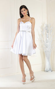 La Merchandise LA1864 Simple Satin Sleeveless Short Homecoming Dress - WHITE - LA Merchandise