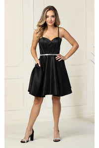 La Merchandise LA1864 Simple Satin Sleeveless Short Homecoming Dress - BLACK - LA Merchandise