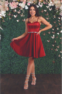 La Merchandise LA1864 Simple Satin Sleeveless Short Homecoming Dress - BURGUNDY - LA Merchandise