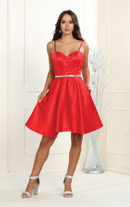 La Merchandise LA1864 Simple Satin Sleeveless Short Homecoming Dress - RED - LA Merchandise