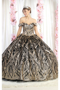 La Merchandise LA186 Embellished Butterfly Applique Ball Gown - BLACK - LA Merchandise