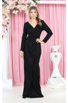 Load image into Gallery viewer, La Merchandise LA1924 Long Sleeve Bodycon V-Neck Evening Dress - BLACK - Dress LA Merchandise