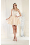 Load image into Gallery viewer, La Merchandise LA1937 Asymmetrical Neckline Short Graduation Dress - CHAMPAGNE - LA Merchandise