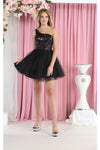 Load image into Gallery viewer, La Merchandise LA1937 Asymmetrical Neckline Short Graduation Dress - BLACK - LA Merchandise