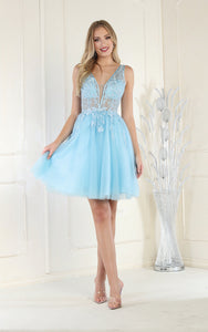 La Merchandise LA1949 A-line Floral Applique Short Dress - BABY BLUE - LA Merchandise