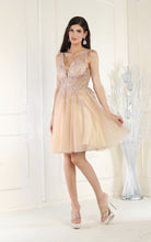 Load image into Gallery viewer, La Merchandise LA1949 A-line Floral Applique Short Dress - CHAMPAGNE - LA Merchandise