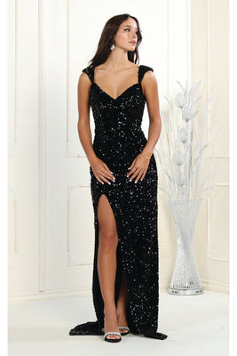 La Merchandise LA1957 Off Shoulder Sequined Prom Gown - BLACK - Dress LA Merchandise