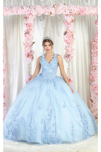 La Merchandise LA195 Sleeveless V Neck Corset Floral Ball Gown - BABY BLUE - LA Merchandise